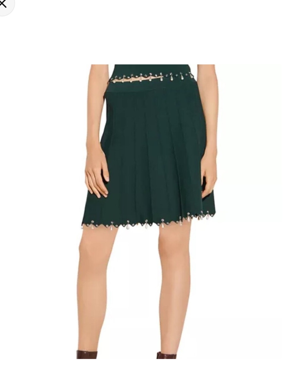 Sandro Dark Green Pleated Mini Skirt with Eyelet Trim